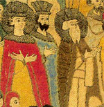 Пелена.Церковная процессия.1498 г. Впереди - великий князь иван III, за ним - его сын Василий, рядом - молодой внук Дмитрий Иванович, в коронах. 